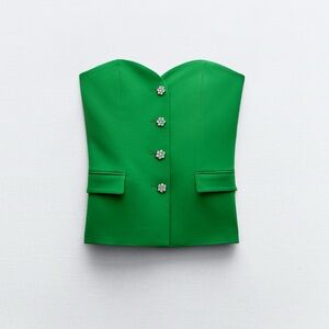 Jewel Flower Button Bustier Top